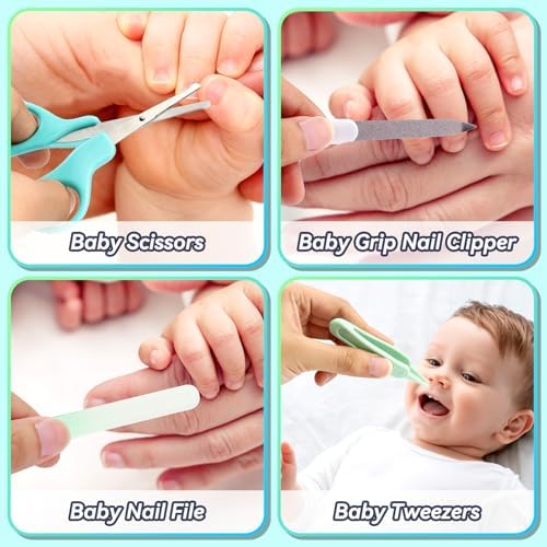 Baby Healthcare and Grooming Kit, Baby Safety Set Newborn Nursery Health Care Set with Hair Brush Scale Measuring Spoon Nail Clippers (12pcs, Green) (Green) - Image 4