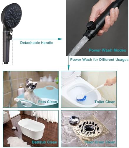 GwernKB Handheld Shower Head with On Off Switch,8-mode High Pressure Shower Wand with Long Hose and Bracket Extra Adhesive Holder for Lower Mount,Built-in Power Wash to Clean Tub,Tile & Pets,Black… - Image 5