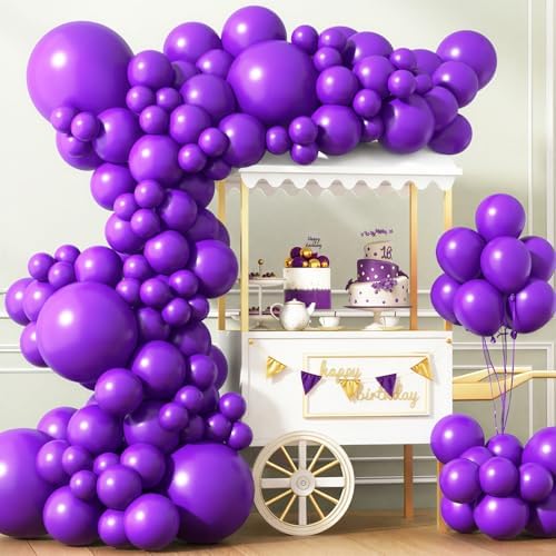APLANET 150pcs Dark Purple Balloons Different Sizes of 18 12 10 5 Inch Royal Purple Balloon for Halloween Birthday Party Baby Shower Graduation Anniversary Bachelorette, Arch Kit Decoration by ZJHAI