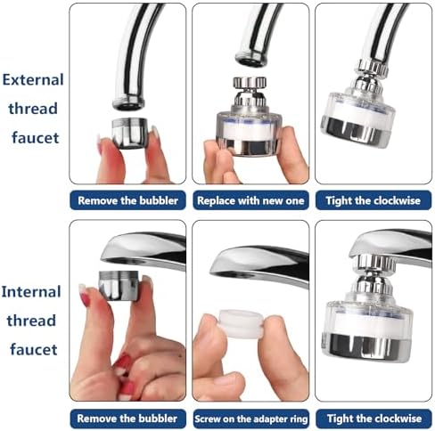 14 Pcs Sink Water Filter with Filter Elements Set, Universal Sink Faucet Filter 360°Rotating,Tap Water Filter Removes Fluoride Hard Water,Faucet Filter Faucet Extender for Home Kitchen Sink - Image 7