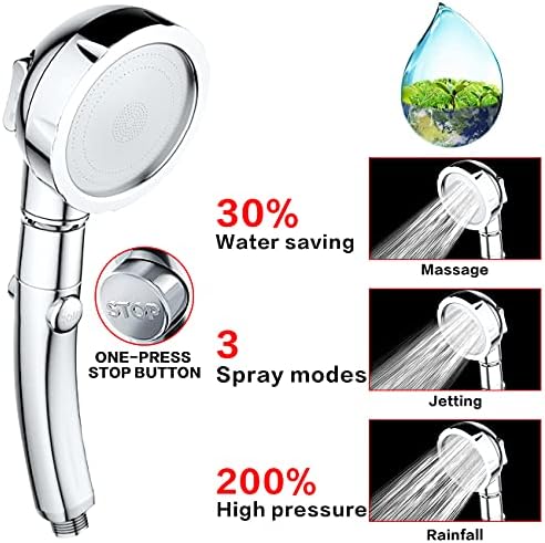 Nosame Shower,High Pressure Handheld Shower Head with ON/Off Pause Switch 3-Settings Water Saving Showerhead, Chrome Finish Bathroom 1.6 GPM Shower Accessorie - Image 2