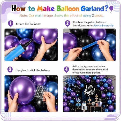 Black Purple Blue Balloon Arch Garland Kit Metallic Latex Foil Balloons - Image 4
