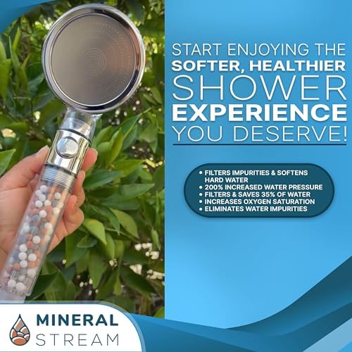 MineralStream Ionic Shower Head 2.0 + Hose | Ecowater Spa Showerheads for Dry Hair & Skin | 3 Settings High Pressure Water Saving Showerhead with Filter Beads - Image 5