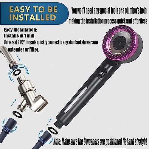 High Pressure Handheld Shower Head High Pressure Shower Heads- High Flow Even with Low Water Pressure - Hand Held Showerhead Set with 59″Replacement Hose/Bracket and Cotton Filters (Black) - Image 7