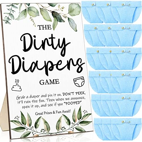 Roowest 51 Pcs Dirty Diaper Baby Shower Games, Greenery Blue by Roowest
