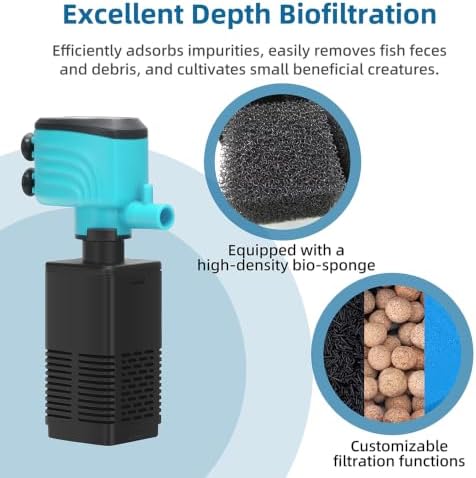 DaToo Aquarium Filter 35-75 Gallon Fish Tank Filter 400GPH Powerful Pump for Aquariums Adjustable Air Flow Submersible Internal Aquarium Filters for Pond Wavemaker Air Supply Freshwater and Saltwater - Image 4