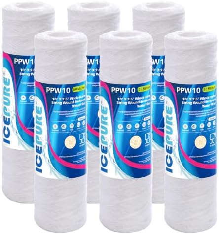ICEPURE 50 Micron 10" x 2.5" String Wound Sediment Water Filter Cartridge for Well filter Universal Replacement for Any 10 inch RO Unit, WP-5, Aqua-Pure AP110 CFS110 Culligan P5 WFPFC4002 CW-MF, 6PACK by ICEPURE
