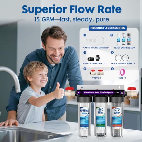 3-Stage Whole House Water Filtration System, 5 Filter Sets & 0.5 Micron - Image 5