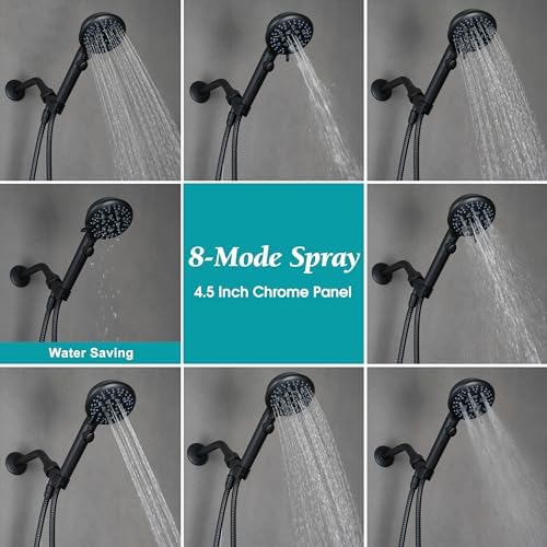 GwernKB Handheld Shower Head with On Off Switch,8-mode High Pressure Shower Wand with Long Hose and Bracket Extra Adhesive Holder for Lower Mount,Built-in Power Wash to Clean Tub,Tile & Pets,Black… - Image 4