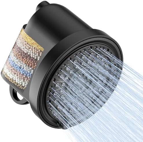 Filtered Shower Head with 30 Stage Water Softener Filter, 6 Inch High Pressure Showerhead for Hard Water, 5 Spray Modes to Remove Chlorine & Heavy Metals, Easy Install Fixed Shower Head by JITTGOFORQUALITYLIFE