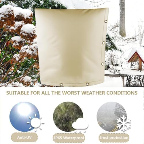 Backflow Preventer Pipe Insulation Cover for Yard - (5°F) 16" W× 20" H Irrigation Sprinkler Valve Insulated Pouch, Winter Water Well Pump Denim Protector from Severe Snow and Intense Sun- Beige - Image 2
