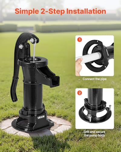 VEVOR Well Hand Pitcher Pump, 25 ft Maximum Lift, Antique Cast Iron Manual Hand Water Pump, NPT 1-1/4 in Connection, Easy Installation, Old Fashioned for Outdoor Garden, Pond, Backyard, Farm, Black - Image 5