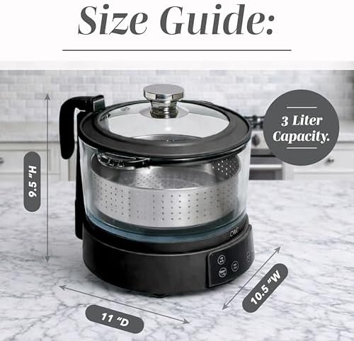 COOK WITH COLOR Glass Mini Low Carb Rice Cooker – Holds 2 Cups Raw/Makes 6 Cups Cooked with Auto Lift Filter Basket, Hotpot & Steamer for Rice, Grains, Digital Panel with Keep Warm, Black - Image 3
