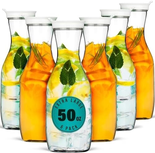 DecorRack 50 oz Water Carafe with Flip Top Lid, BPA-Free Plastic (6 Pack) by DecorRack
