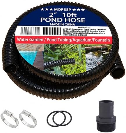 Corrugated Pond Tubing - Flexible, Kinkproof, Reinforced PVC Hose for Water Gardens, Pumps, Waterfalls & Aquaculture (10 Feet Black, 2.0 Inch) by MPOBSP