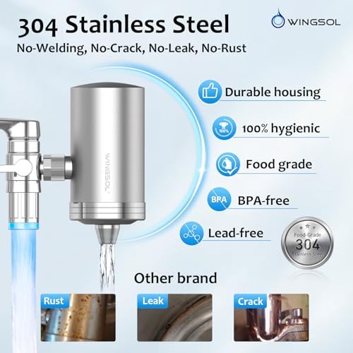 WINGSOL Stainless Steel Water Filter for Sink Faucet, Temp. Sensor LED Light, NSF/ANSI 42&53, 360° Rotating Tap Purifier Reduce PFAS, Lead, Chlorine & Microplastics, 350 Gallons Long-Lasting - Image 5