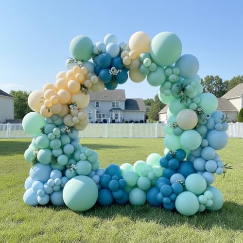 163Pcs Under The Sea Balloon Garland Arch Kit - Ocean Theme Party Decorations with Dusty Slate Blue Pastel Green Sand White Balloons for Baby Shower Birthday Under the Sea Party Decorations - Image 4