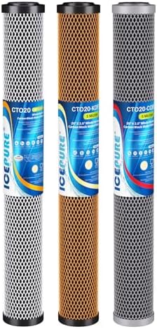 ICEPURE 20" x 2.5" Whole House Water Filter Replacement Combo Kit, Activated Carbon Block, KDF Filter Cartridge and Upgraded Activated Carbon Lead Remove Filter for 3-Stage Water Filter System by ICEPURE