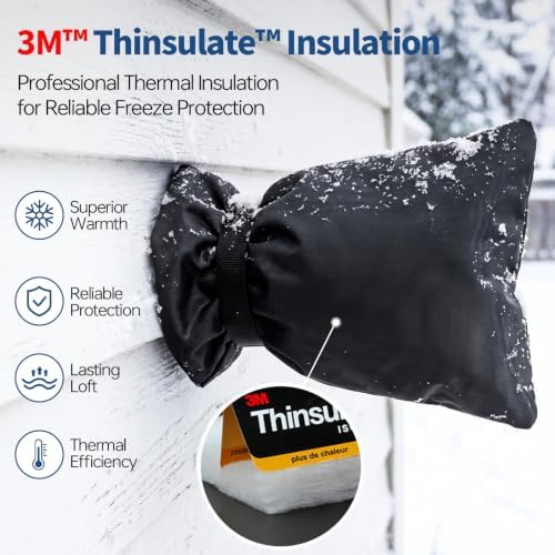 Outdoor Faucet Cover for Winter, 3M Thinsulate Spigot Cover for Winter Freeze Protection, Waterproof, 10" H x 6.3" W Outside Hose Bib Insulated Covers for Wall Taps, 2 Pcs Faucet Socks - Black - Image 2
