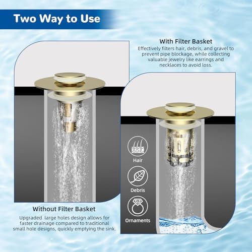Hibbent 2 PCS Upgraded 3 in 1 Bathroom Sink Drain Strainer, Pop Up Stopper - Image 3