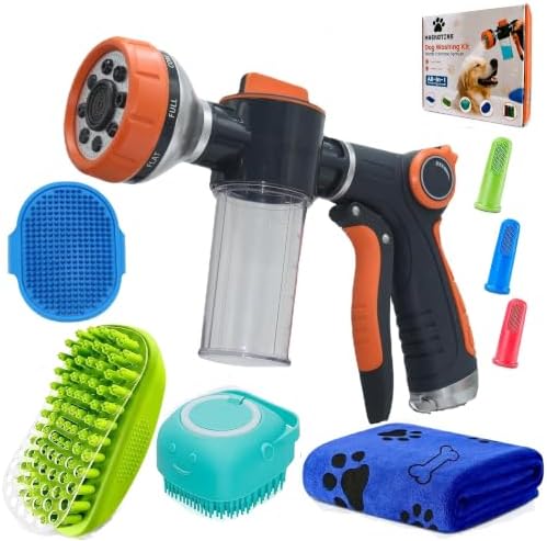 Dog Washing Hose Attachment, Dog Shower Attachment for Bathtub Spout - Tool-Free Pet Bath Kit with Tub Faucet Adapter, Foam Soap Dispenser, Brush & Towel by Maskotiks