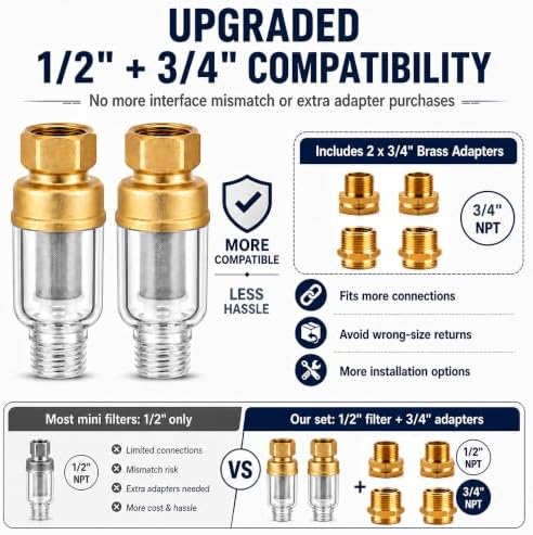 2 Pack Washing Machine Water Filter, Reusable Brass Sediment Filters - Image 6