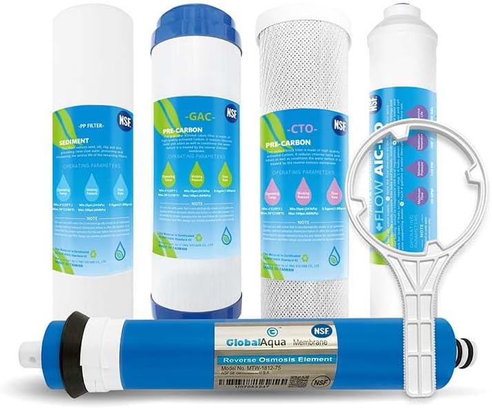 RO Water Filters Cartridge Replacement for 5-Stage with 75 GPD RO Membrane NSF certified Safe Drinking Water Filtration Reverse Osmosis Systems by NaturalPure