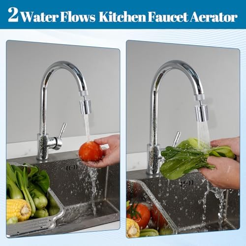 Hibbent NSF/ANSI/CAN 61 Certified Dual-function Faucet Aerator, CUPC Certification Big Angle Rotate Kitchen Sink Aerator 360 Degree Swivel Sink Sprayer Attachment-55/64 Inch Female Thread-Chrome - Image 2