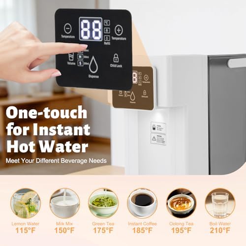 1500W Instant Hot Water Dispenser, 3L/0.79gal Instant Hot Water Dispenser Filter, Desktop Electric Water Dispenser w/Smart Touch Screen&Child Lock for Office, Bedroom, Kitchen, ALW-HT18, White - Image 3
