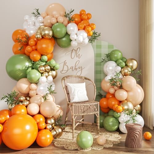 Orange and Green Balloon Arch kit for Little Cutie Baby Shower Decorations by CROSSFINGERS