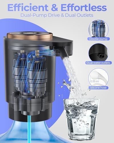 Water Jug Pump for 5 Gallon Bottle – Portable Electric USB-C Charging Dispenser, Dual Powerful Motors, Fast Flow, Fits 2-5 Gallon Jugs – Ideal for Home, Office, Camping, RV, Black - Image 3