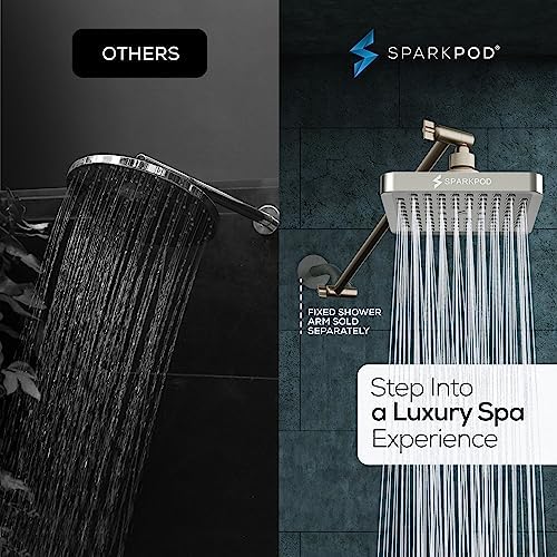SparkPod Square Rain Shower Head with Extension Arm - Height Adjustable Shower Head with High Pressure Performance - Easy 1-Minute Installation (6" Square, Elegant Brushed Nickel) - Image 2