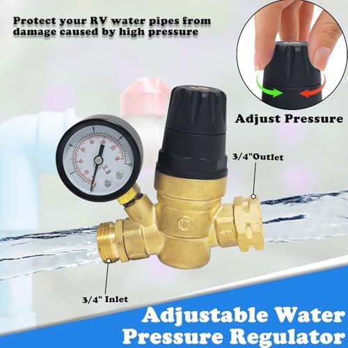 RV Water Pressure Regulator, Water Pressure Regulator for RV Camper, Camper Water Pressure Regulator with RV Water Regulator, Water Filter, Quick Connect Water Hose, Brass Elbow Flexible Connector - Image 3