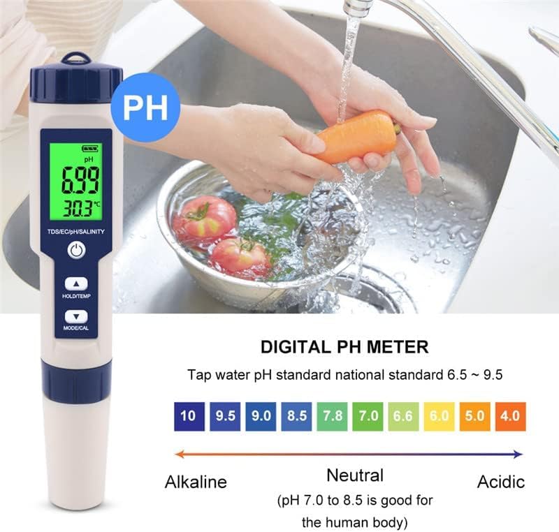Pool Salt Tester & PH Meter, Hofun Digital Salinity Meter and PH Tester for Aquarium and Pool Saltwater Water, 5 in 1 Salinity PH Temp EC and TDS Meter, Aquarium Swimming Pool Hot Tub, Multiparameter - Image 5