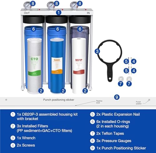 SimPure Whole House Water Filter System 3-Stage 20" *4.5" Pre-Filtration - Image 6