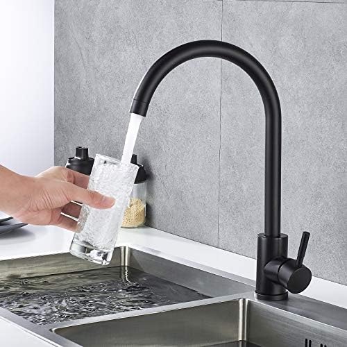 High Arc Matte Black Kitchen Faucet Single Handle Stainless Steel,Commercial Single Hole Kitchen Sink Faucet,Modern One Hole Bar Sink Faucet (Matte Black) - Image 2