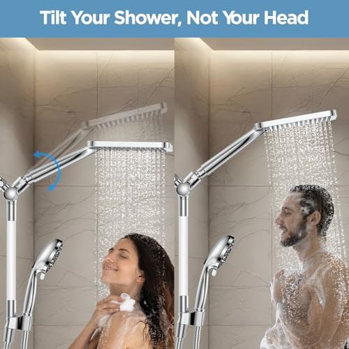 Dual Handheld Shower Head Combo, 2-in-1 Rain Shower Heads System Wide Rainfall Shower Head and 10 Modes High Pressure Hand Held Showerhead with Built-in Power Wash - Chrome - Image 3