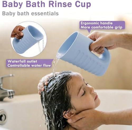 Babylush Baby Bath Rinse Cup & Rinser – 1000ml Soft EVA, 0.3lb Lightweight, BPA-Free Bath Water Pourer, Baby Bath Pitcher, Shower Cup for Kids (Light Blue) - Image 2