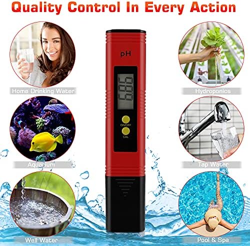 PH Meter for Water Hydroponics Digital PH Tester Pen 0.01 High Accuracy Pocket Size with 0-14 PH Measurement Range for Household Drinking, Pool and Aquarium (1, Red, Normal) - Image 4