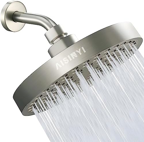6" Rain Shower Head & 6" Shower Arm, Luxury Brushed Nickel Finish by AISINYI