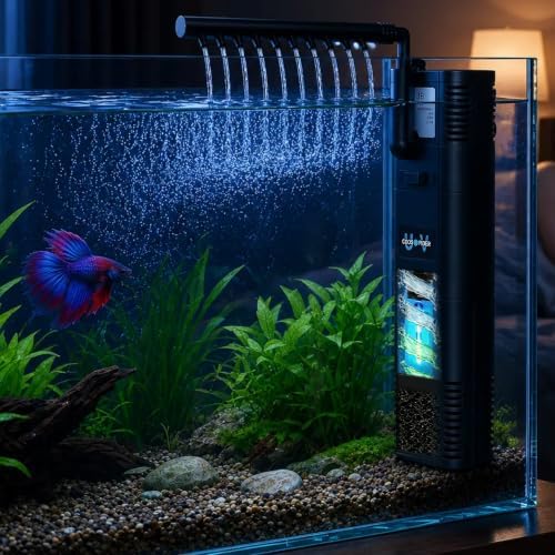 TARARIUM Small Aquarium Filter U-V for 10-30 Gallon Tank,118GPH Fish Tank Filters for Betta Fish Tank Green Clean Machine, Internal Pump Filter for Turtle Tank Saltwater Freshwater Crystal Clear by TARARIUM