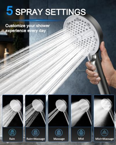 High Pressure Shower Head, Stick-on Low Mount Wall Bracket, Grey - Image 4