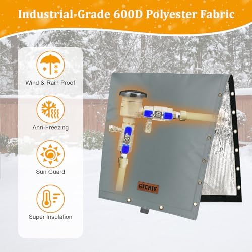 RICHIE 2-Way Opening Backflow Preventer Cover (5°F) Heavy-Duty 5-Layer Insulated Enclosure, All-Weather Protection for Outdoor Pipe, Irrigation Sprinkler Valve, Well Water Pump, 24" W x 30" H Grey - Image 5