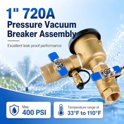 1 Inch Backflow Preventer, Brass Pressure Vacuum Breaker Assembly, 400 PSI Sprinkler Backflow Valve for Lawn Irrigation, Garden Water Lines and Outdoor Anti-Siphon Protection - Image 4