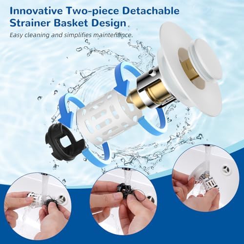 Hibbent 2 PCS Upgraded 3 in 1 Bathroom Sink Drain Strainer, Pop Up Stopper - Image 4