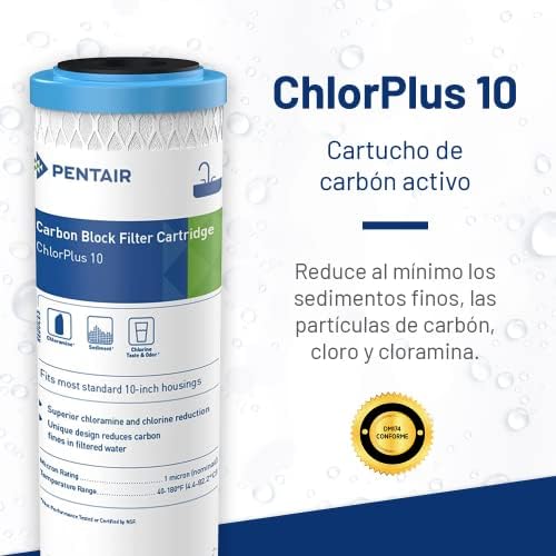 Pentair Pentek ChlorPlus 10 Carbon Water Filter, 10-Inch, Chloramine and Chlorine Reduction Carbon Block Replacement Cartridge, 10" x 2.5", 1 Micron - Image 2