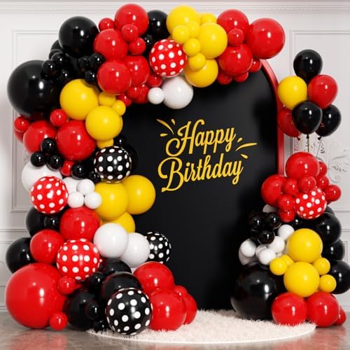 175Pcs Red Yellow Black Balloon Garland Arch Kit - Cartoon Mouse Theme Party Decorations with 18 12 10 5 Different Sizes Party Balloons for Birthday Anniversary Baby Shower Backdrop Decorations by Unknown