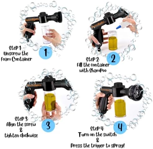 Variable Pressure 8 in 1 Sonic Suds Doggy Foam Cannon with Scrubber, Foam Gun, Hose & Faucet Attachment, Bathing & Showering Dog/pet, Save time and Energy! Black - Image 6