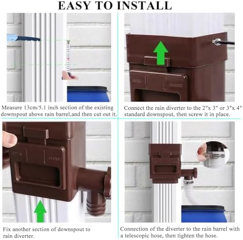 Rain Barrel Diverter Kit, Fits for 2x3 or 3x4 Inch Downspouts,Brown - Image 6