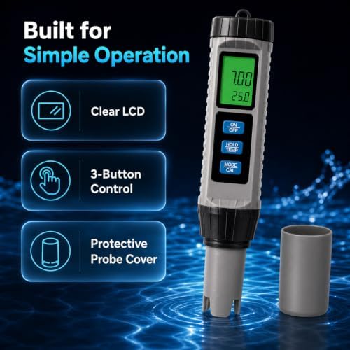 Salt Tester for Saltwater Pool, 8 in 1 Multi-Parameter Water Analysis,pH Tester、TDS、EC、Salinity、ORP、SG、CL、Temp、EC Meter for Pool Hot Tub Swimming Aquarium,Professional Water Tester for Drinking Water - Image 2